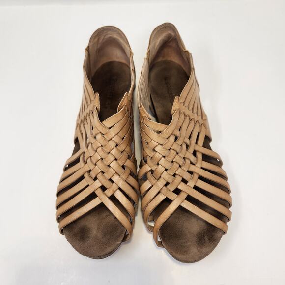Chocolat Blu Vivienne Tan Woven Leather Ankle Sandal Cork Women Size 10 Slip On - Picture 2 of 8